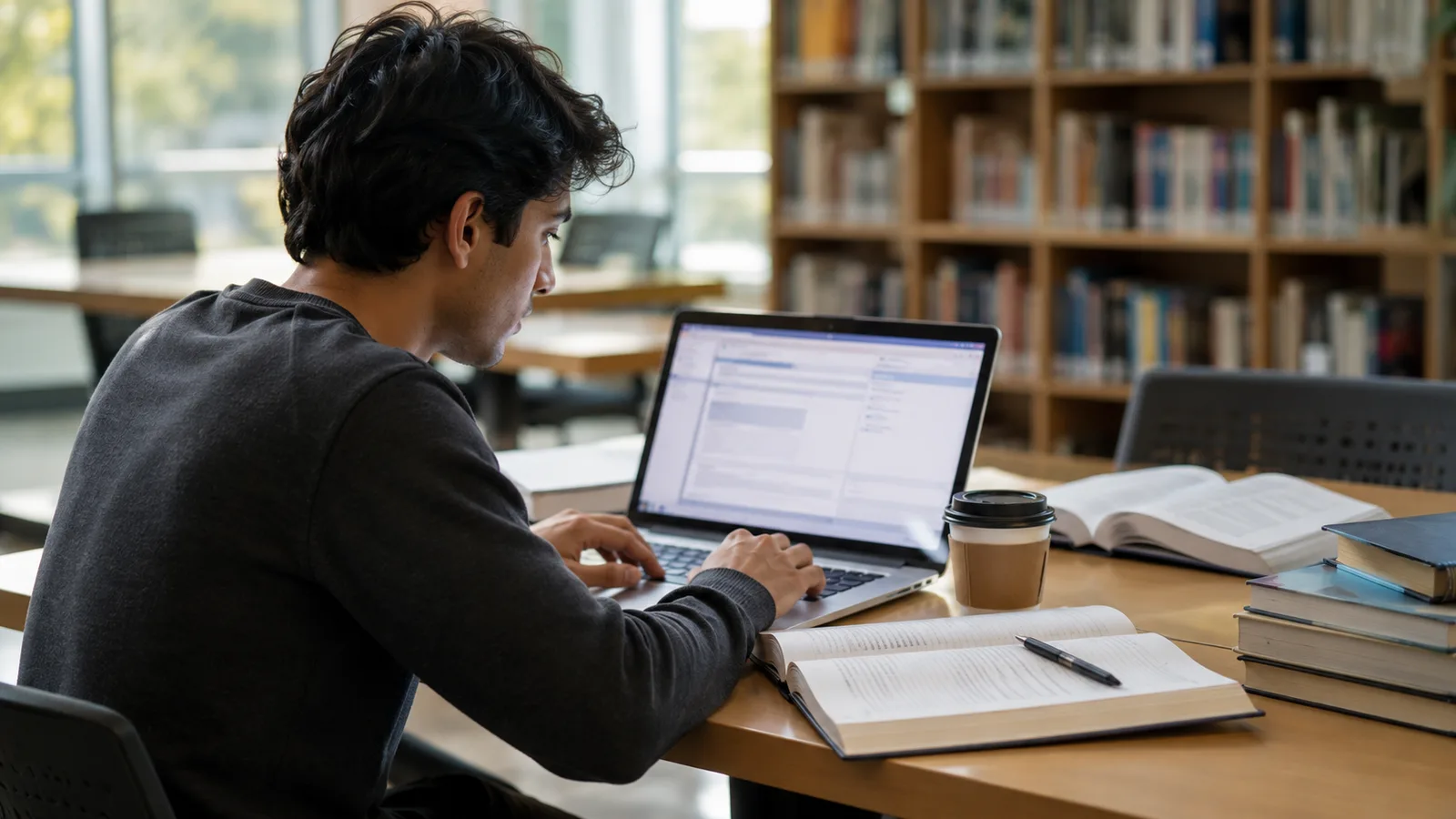 A student's laptop showing several AI study tools open in browser tabs, next to a notebook and coffee.
