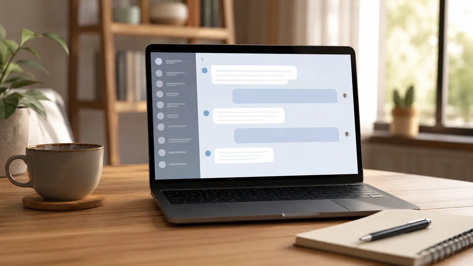 A laptop showing the ChatGPT interface with a detailed prompt typed into the message box on a tidy desk.