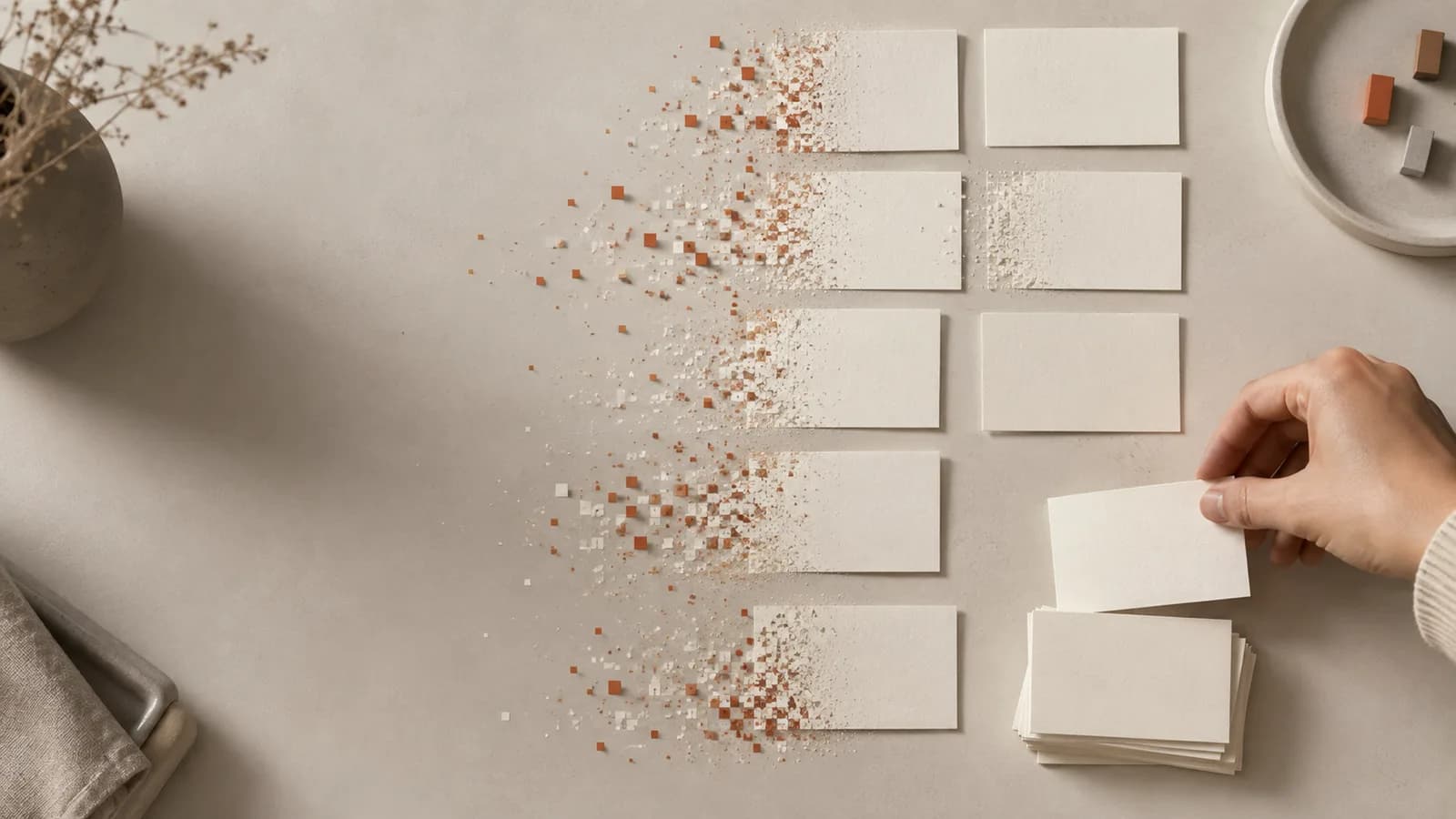 A person at a desk weighing everyday work tasks, with some tasks marked as automatable by AI and others as hard to automate.