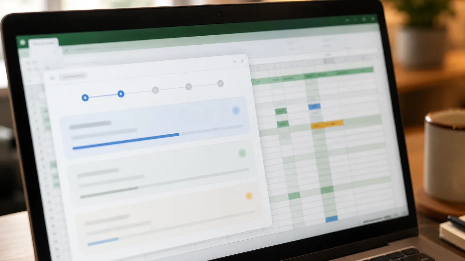 A laptop screen showing ChatGPT agent mode working through a task, with a browser tab and a spreadsheet visible mid-process