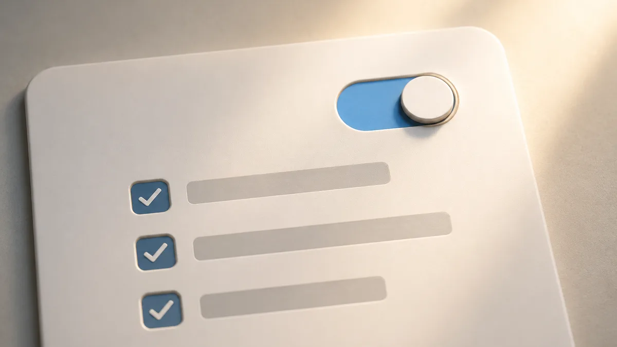 A laptop on a desk showing a settings screen with two labelled text fields and a save button