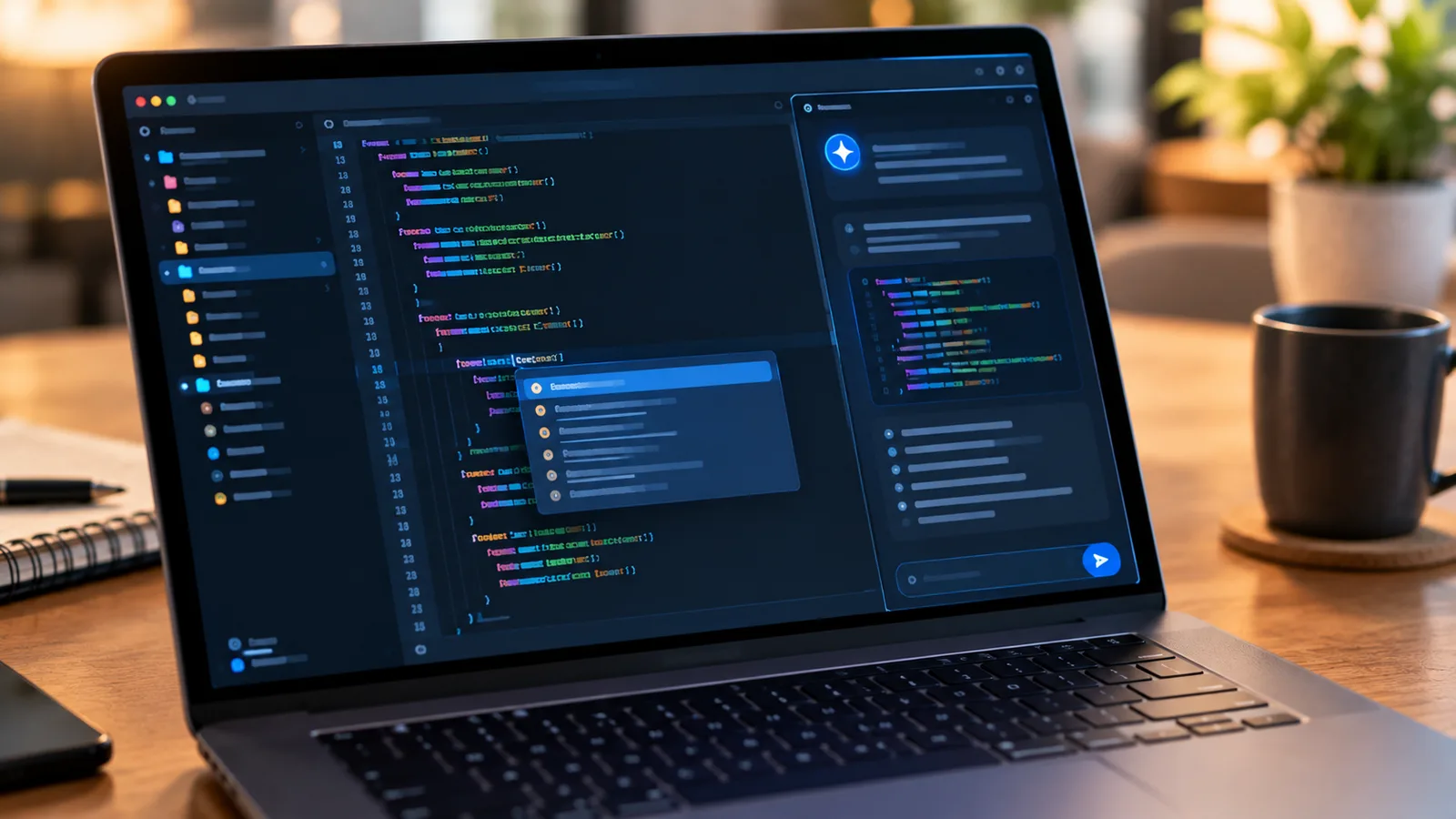 A close-up of an AI coding assistant suggesting a multi-line code completion in a dark-themed editor