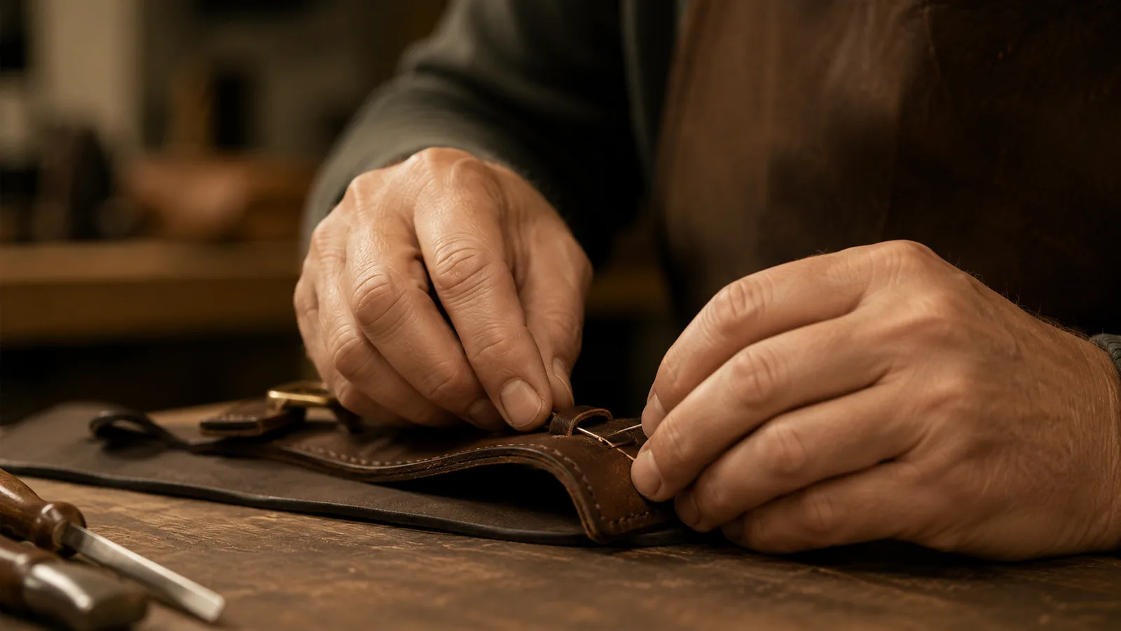 A pair of human hands doing skilled tactile work, the kind of dexterity and judgment AI struggles to replace