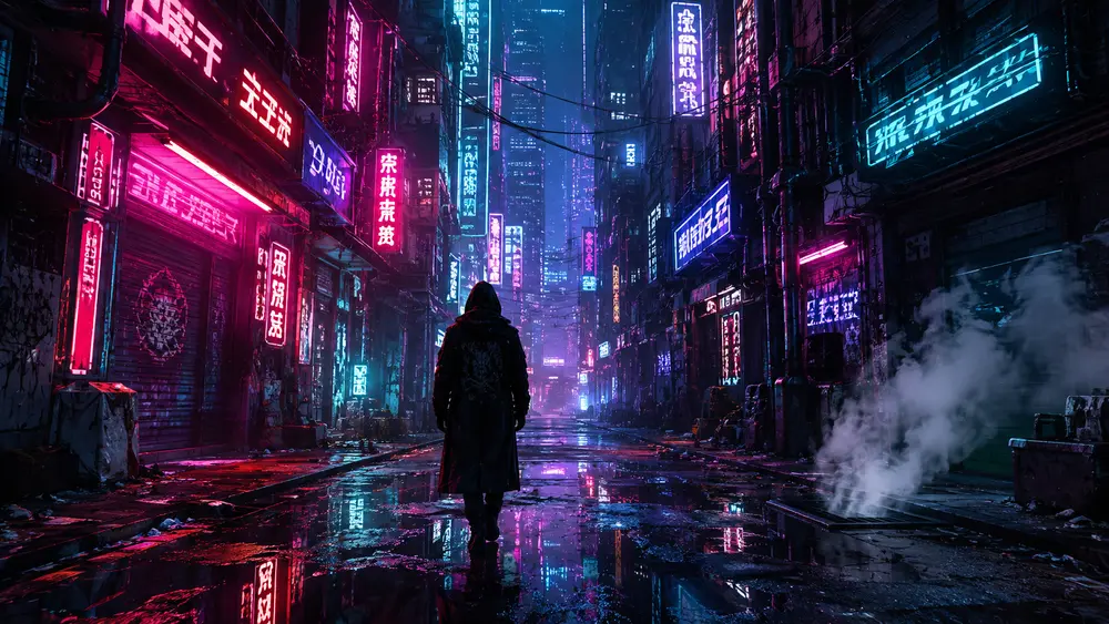 Neon cyberpunk alley made with a Nano Banana prompt