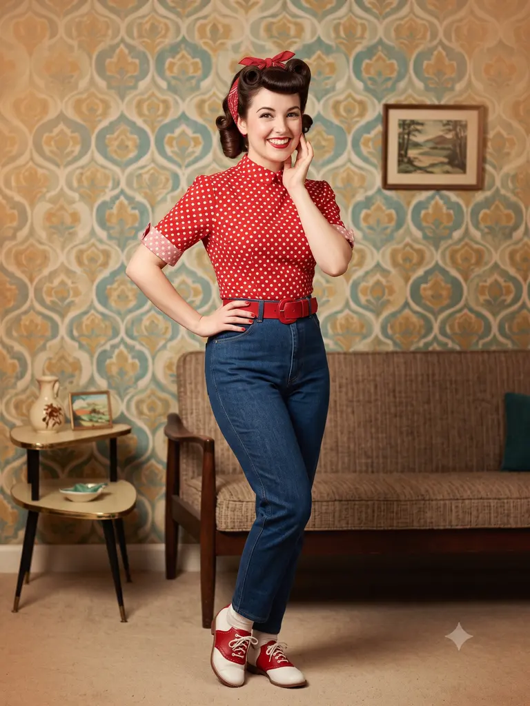 Sample image generated from the prompt: 1950s pin-up portrait