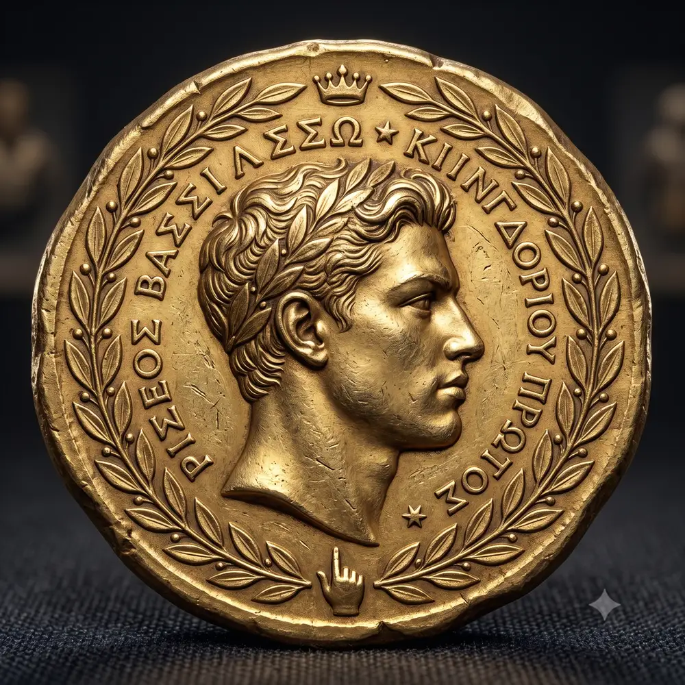 Sample image generated from the prompt: Face on an ancient coin