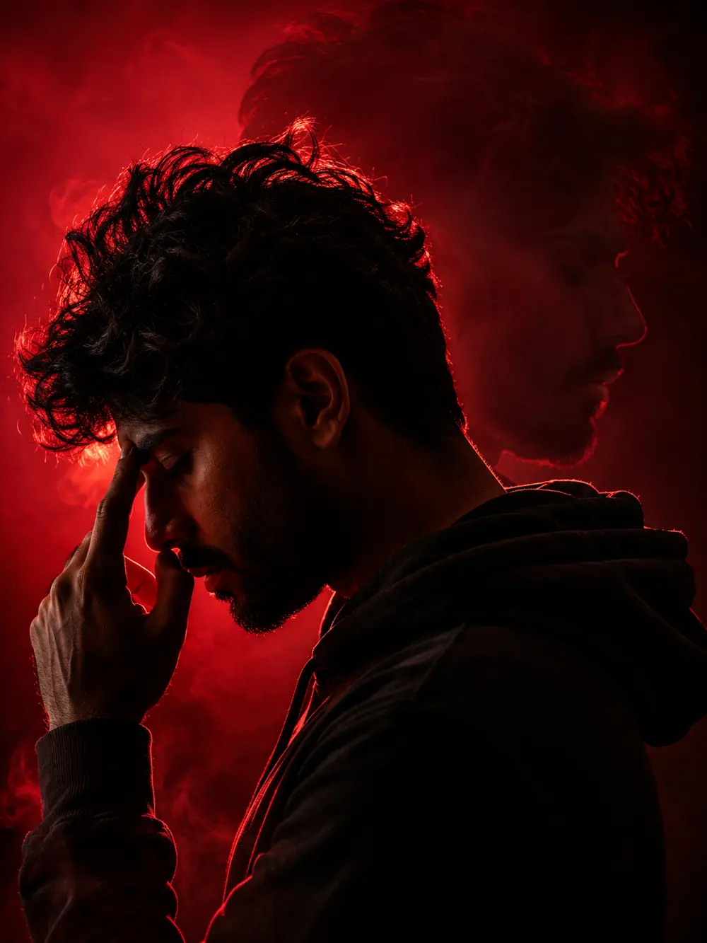 Sample image generated from the prompt: Dramatic red silhouette portrait