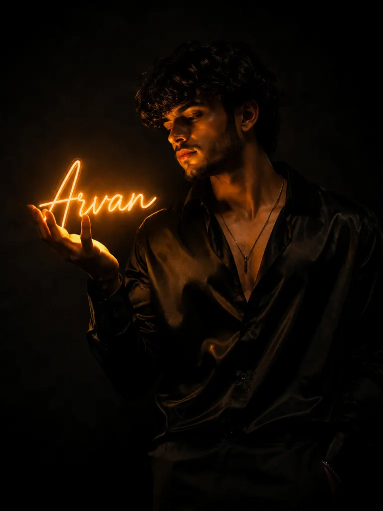 Sample image generated from the prompt: Glowing name in hand