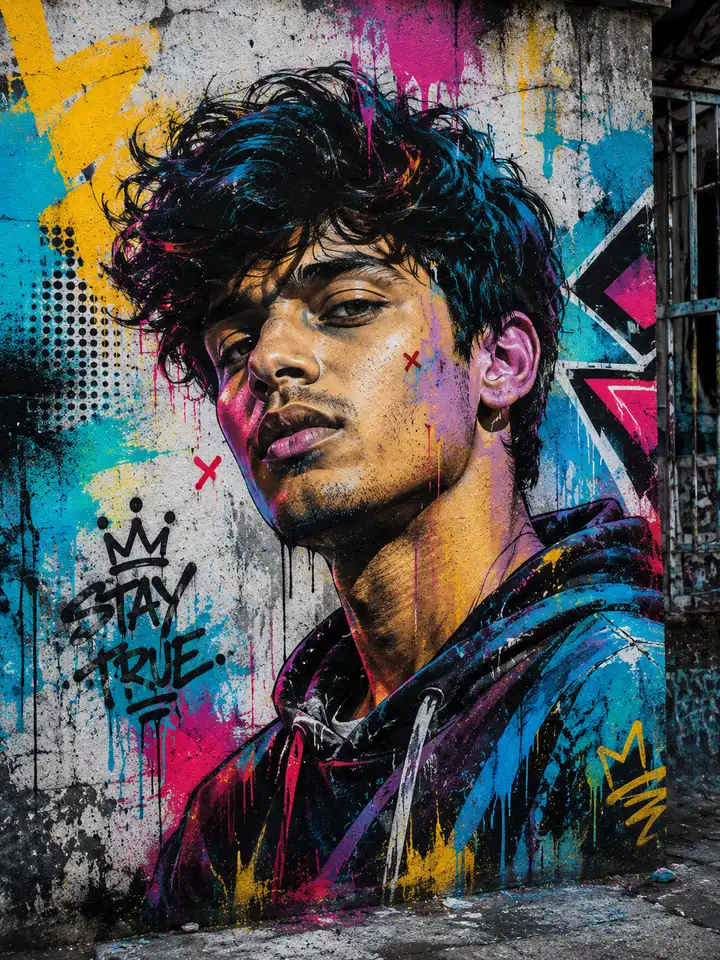 Sample image generated from the prompt: Graffiti street-art mural