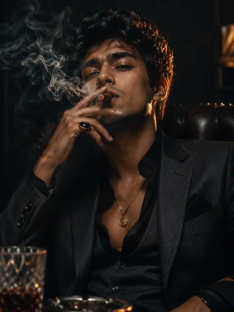Sample image generated from the prompt: Mafia cigar portrait
