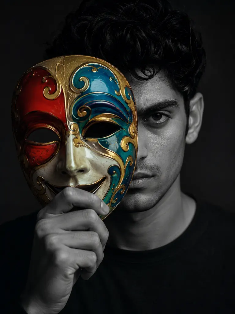 Sample image generated from the prompt: Masked duality portrait