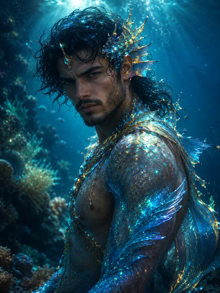 Sample image generated from the prompt: Mystical merfolk