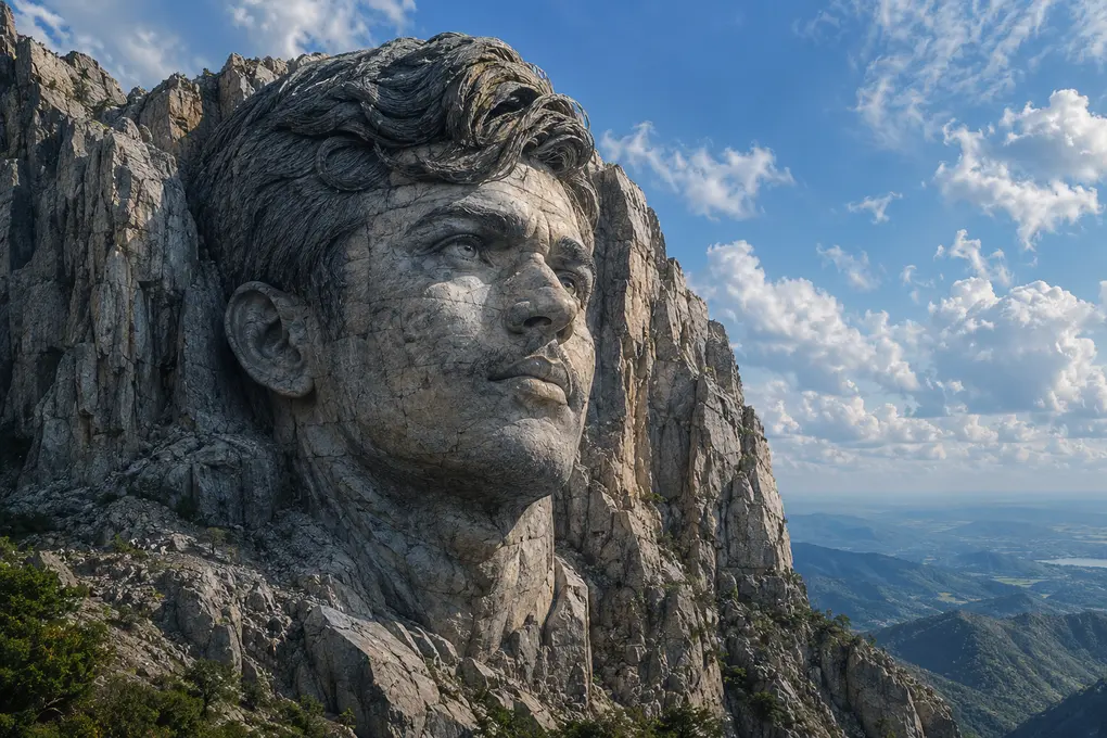 Sample image generated from the prompt: Face carved into a mountain