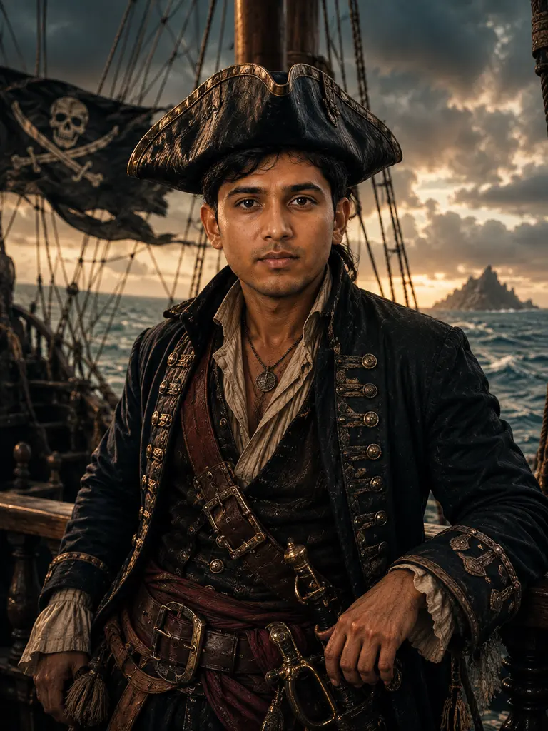 Sample image generated from the prompt: Pirate captain
