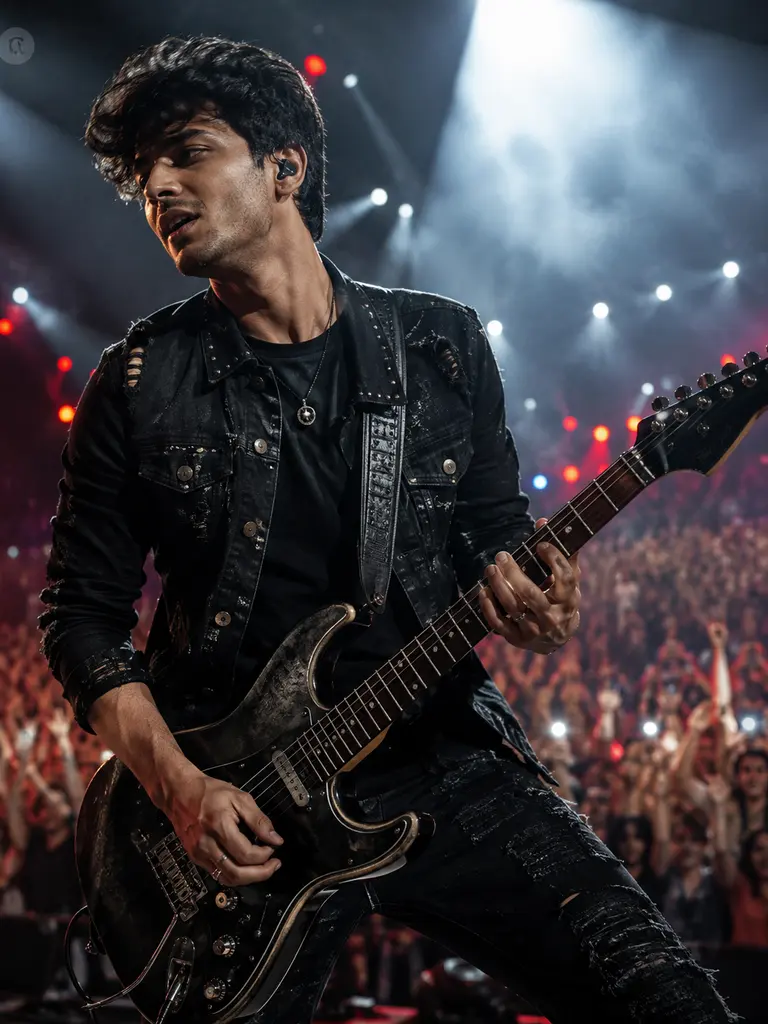 Sample image generated from the prompt: Rockstar on stage