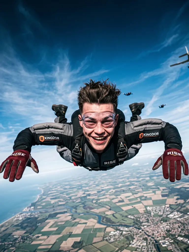 Sample image generated from the prompt: Skydiving freefall
