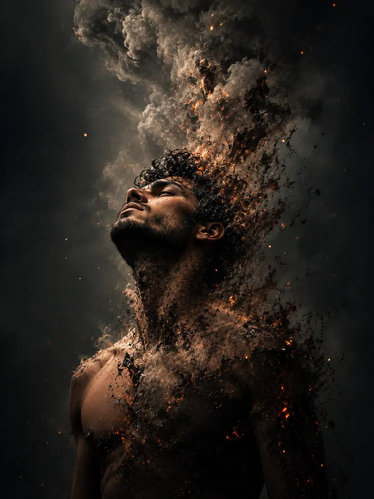 Sample image generated from the prompt: Dissolving into smoke & ash