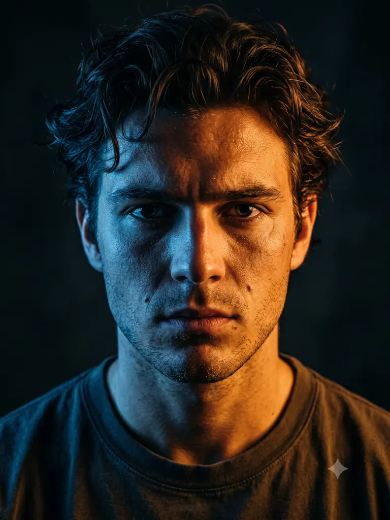 Sample image generated from the prompt: Dual-tone split-light close-up
