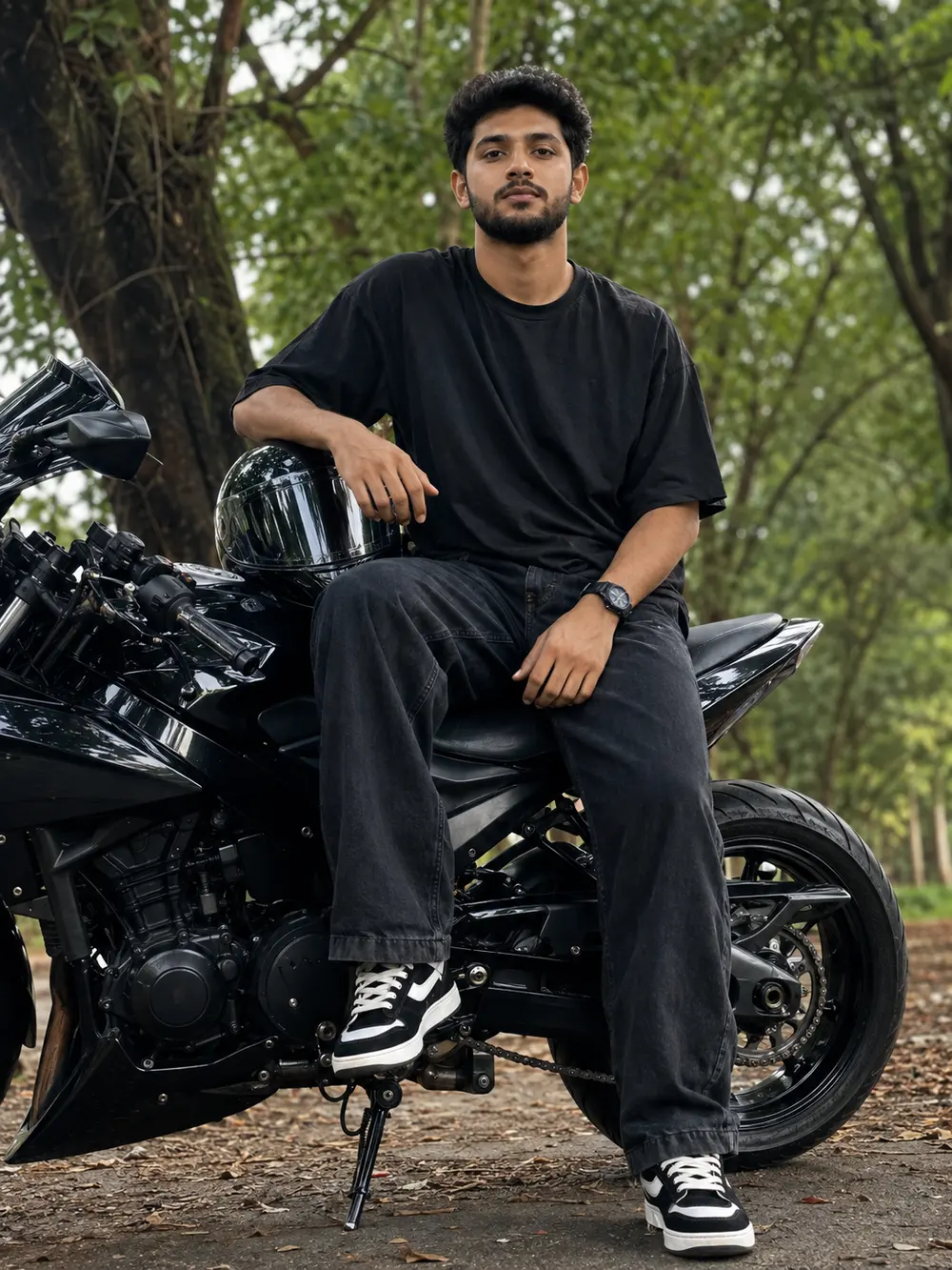 Sample image generated from the prompt: Sport bike lifestyle portrait