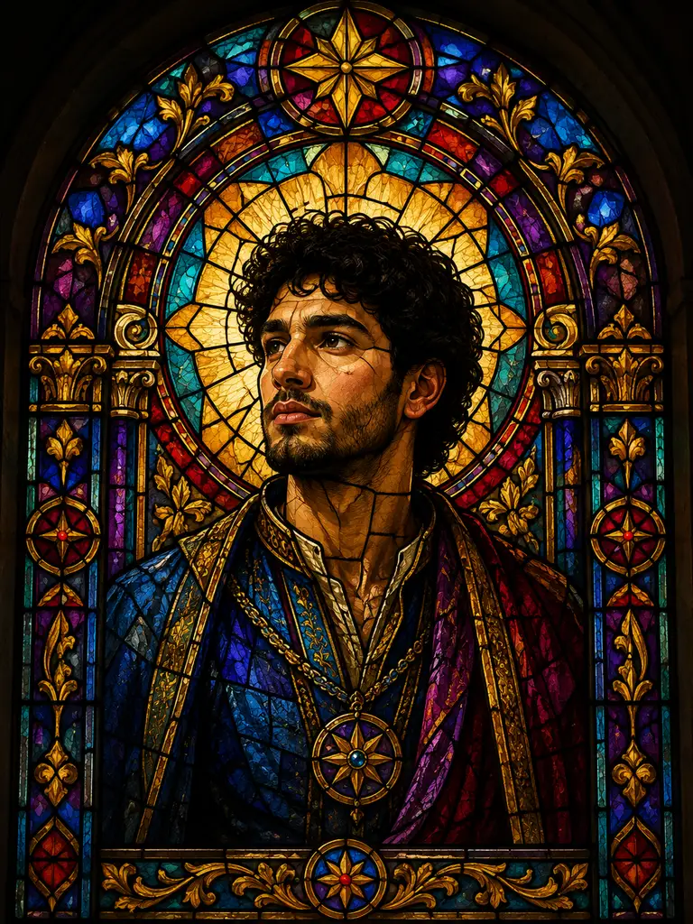 Sample image generated from the prompt: Stained-glass portrait