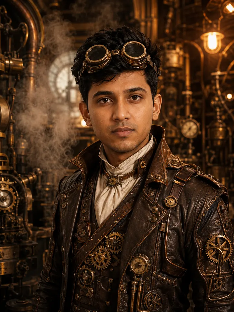 Sample image generated from the prompt: Steampunk inventor