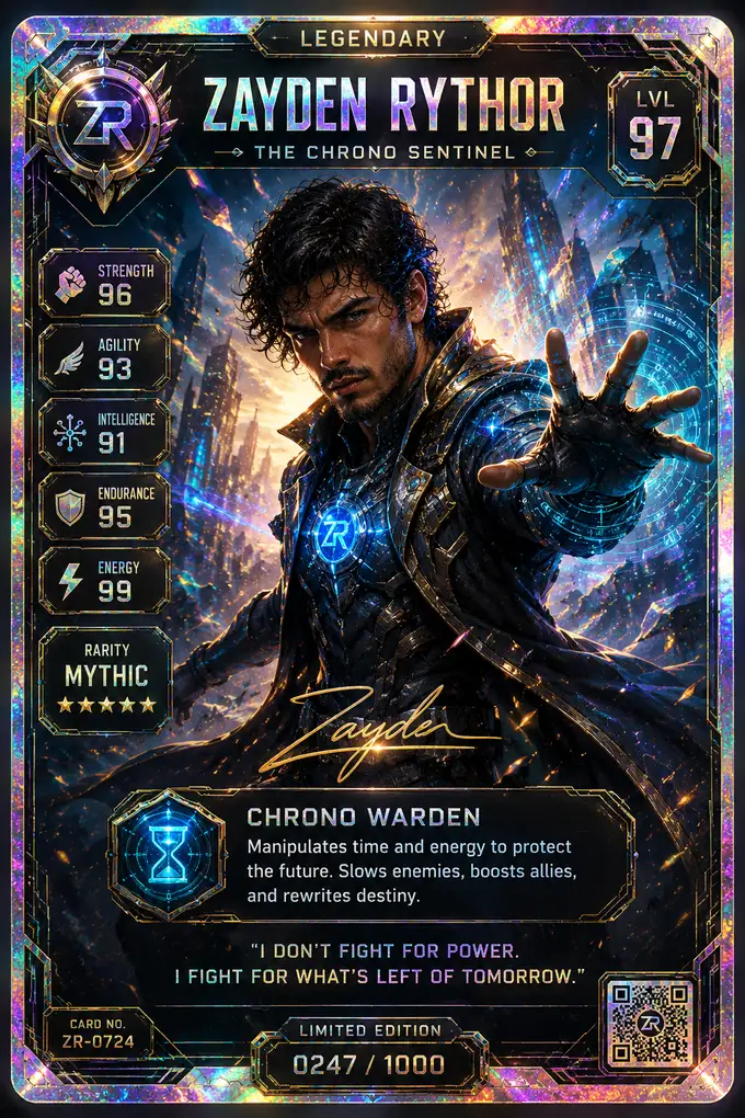 Sample image generated from the prompt: Holographic trading card