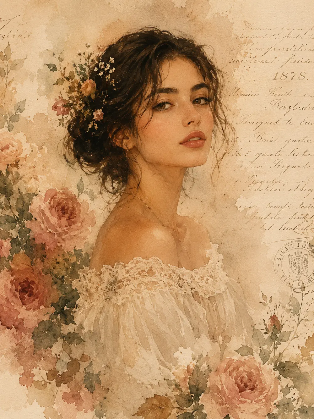 Sample image generated from the prompt: Vintage watercolour portrait