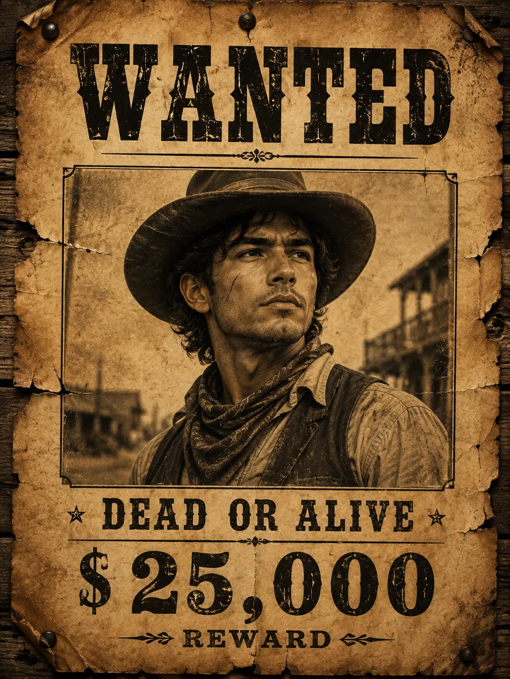 Sample image generated from the prompt: Old West wanted poster