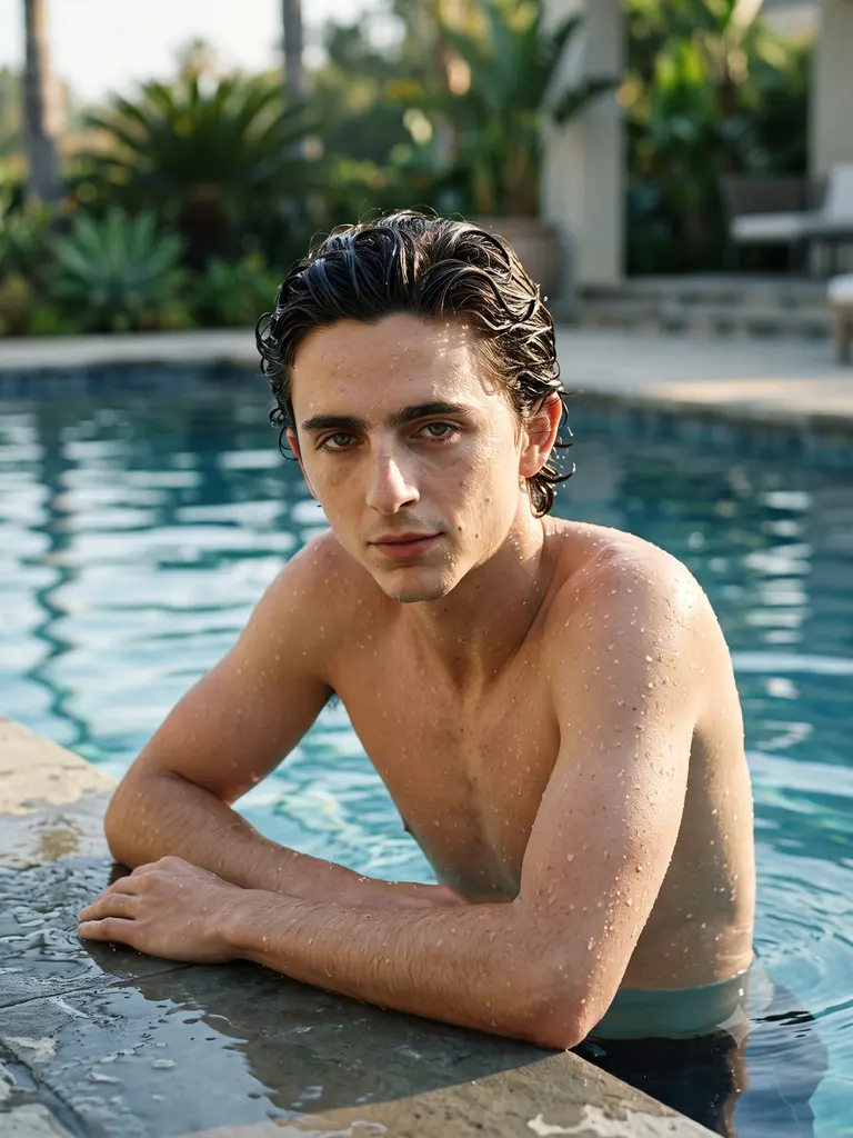 Sample image generated from the prompt: Poolside wet-look portrait
