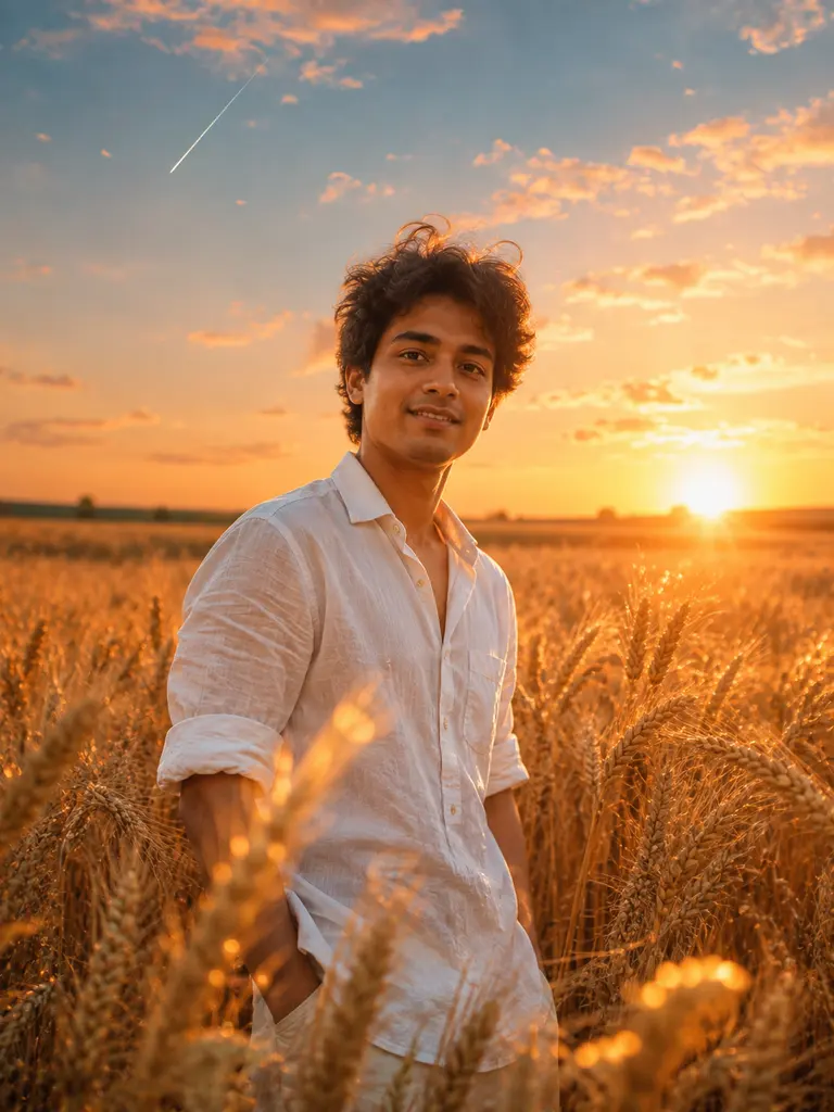 Sample image generated from the prompt: Golden wheat-field sunset