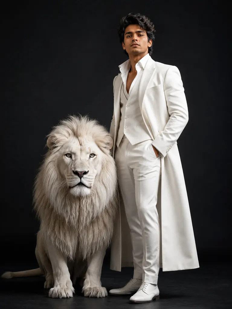 Sample image generated from the prompt: Portrait with a white lion