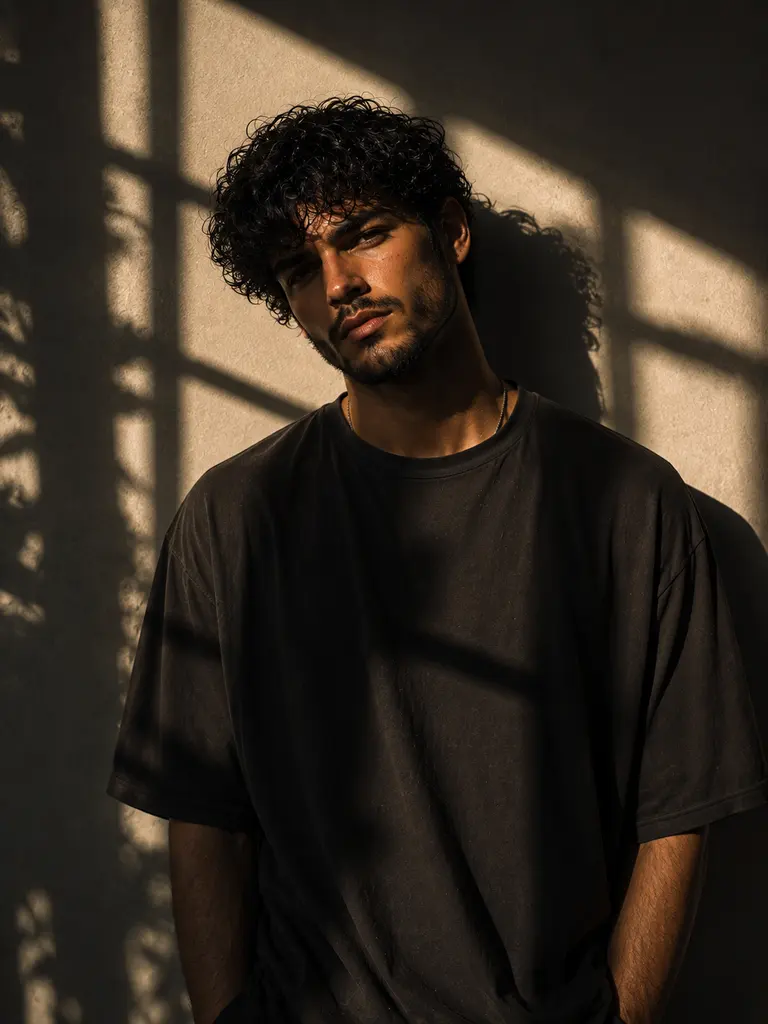Sample image generated from the prompt: Window-light shadow portrait