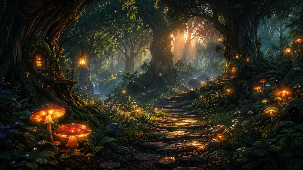Sample image generated from the prompt: Enchanted forest path at dusk