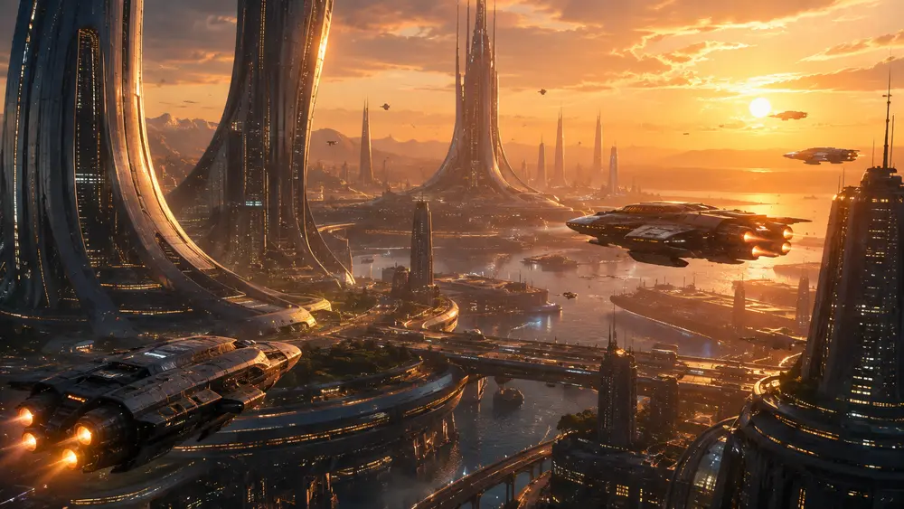 Sample image generated from the prompt: Sci-fi concept city